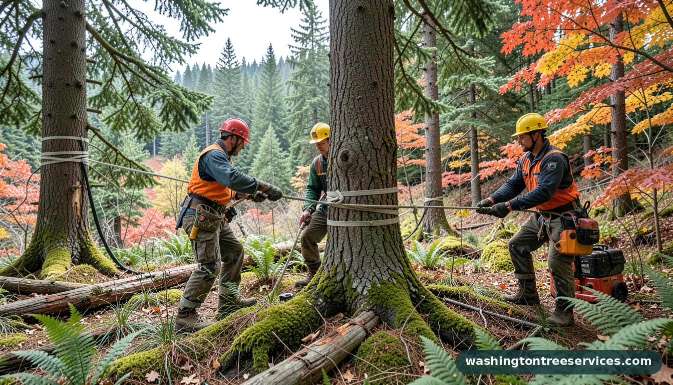 utility tree trimming - certified arborists at work in Washington