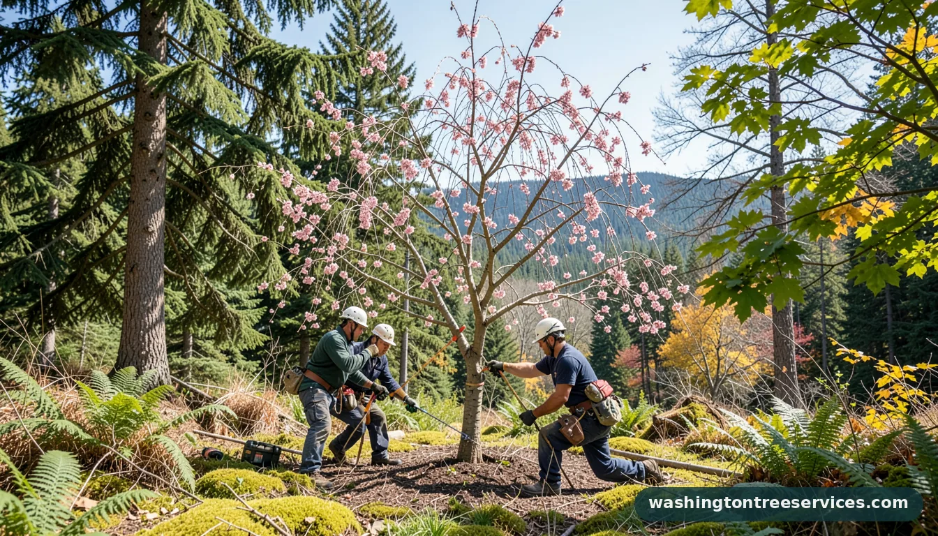 Completed weeping cherry tree maintenance project by Washington Tree Services weeping cherry tree maintenance - completed tree work by Washington Tree Services