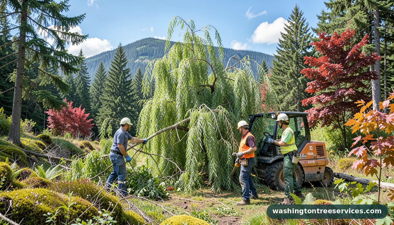 Certified arborists handling weeping willow tree removal in Washington weeping willow tree removal - certified arborists at work in Washington
