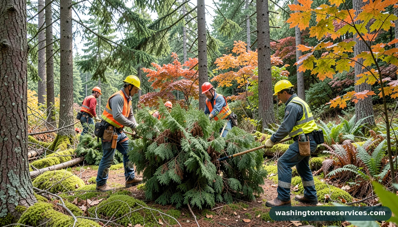 what causes emerald green arborvitae turning brown - tree service equipment and crew in Washington