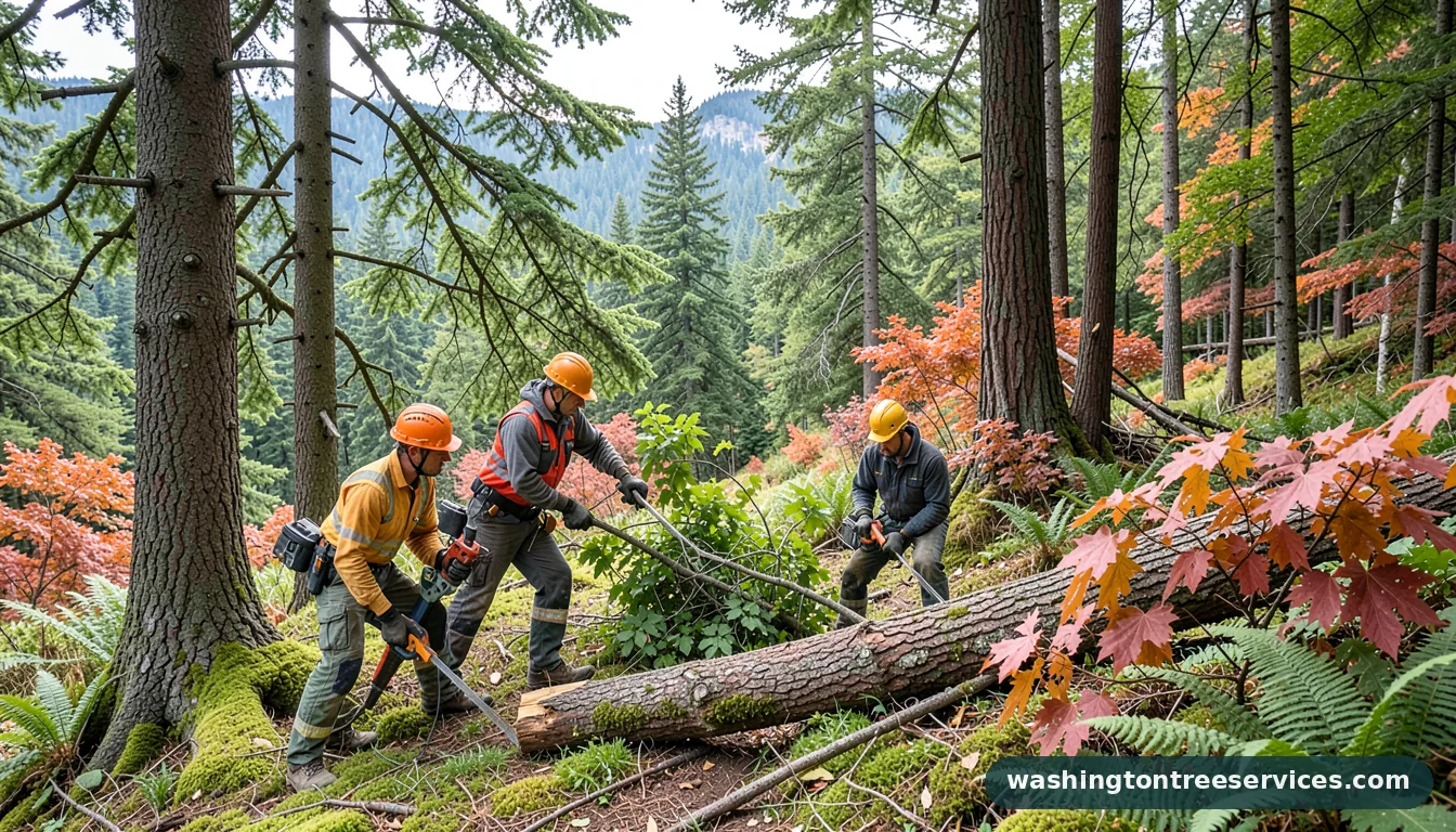 when to cut trees back - tree service equipment and crew in Washington