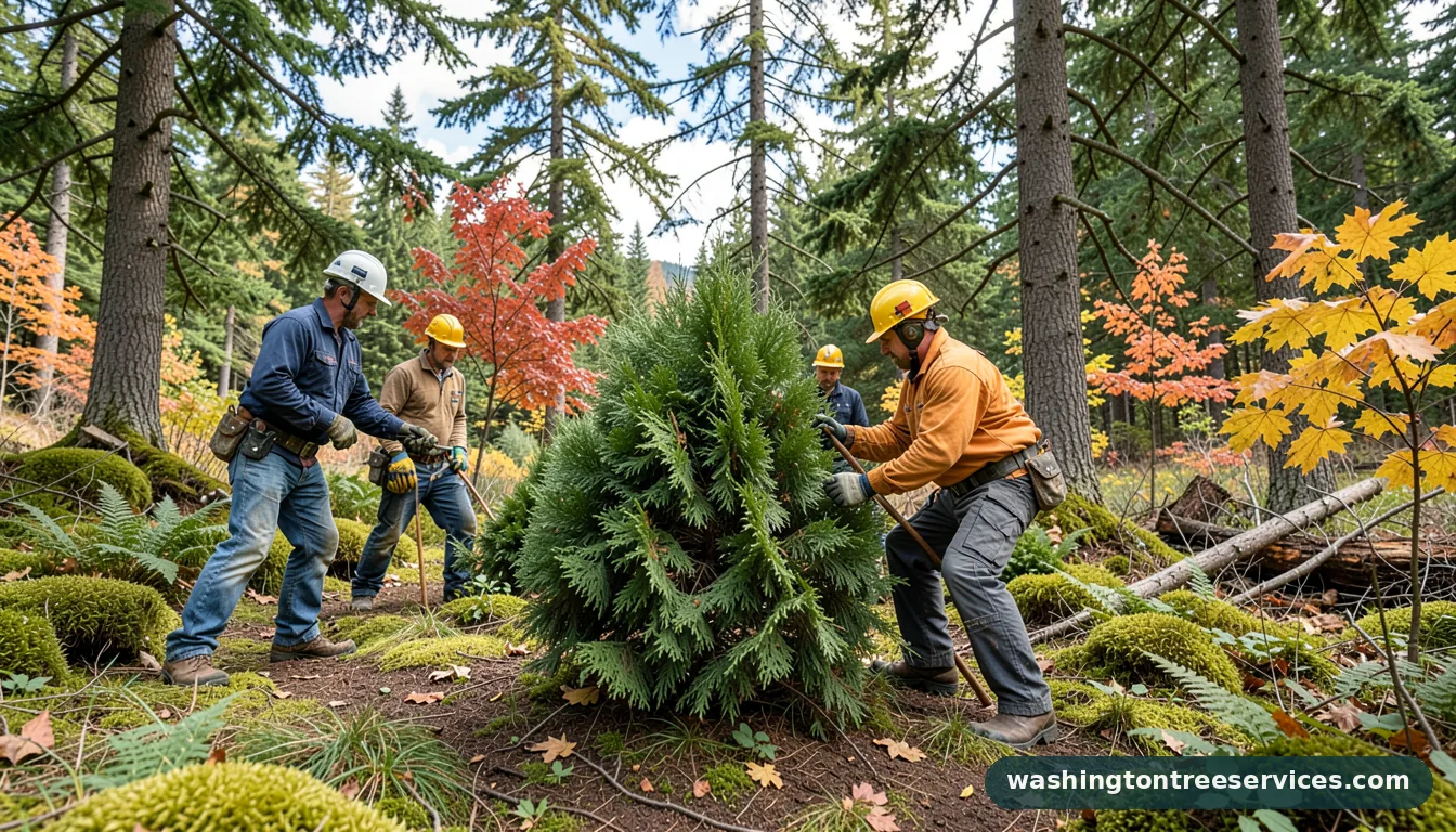 when to trim arborvitae - tree service equipment and crew in Washington