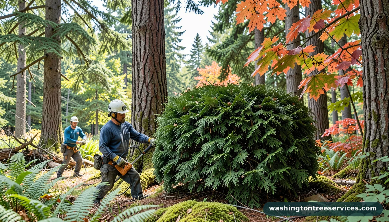 Certified arborists handling when to trim thuja hedge in Washington when to trim thuja hedge - certified arborists at work in Washington