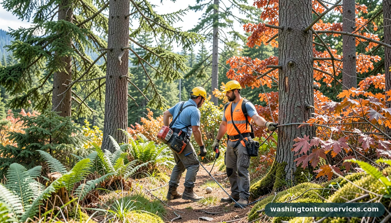 when to trim trees - tree service equipment and crew in Washington