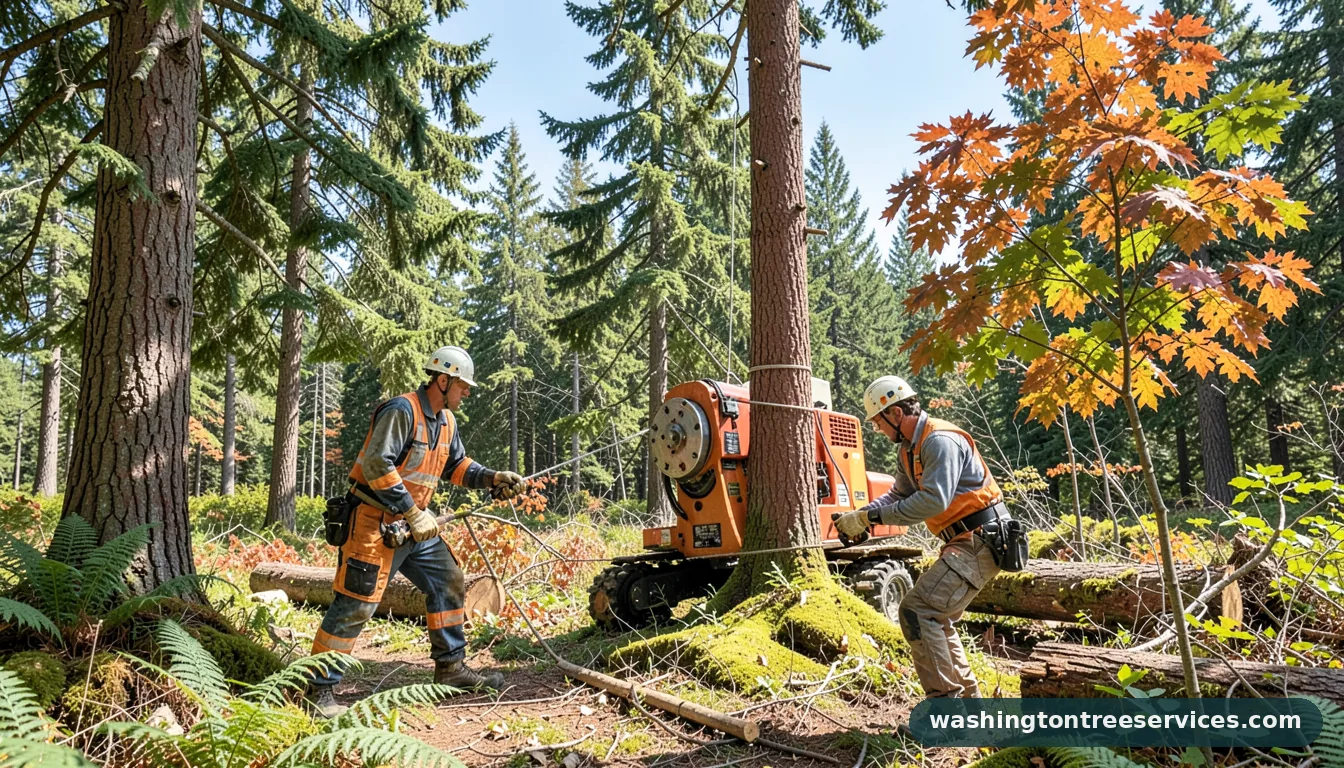 winch tree removal - certified arborists at work in Washington