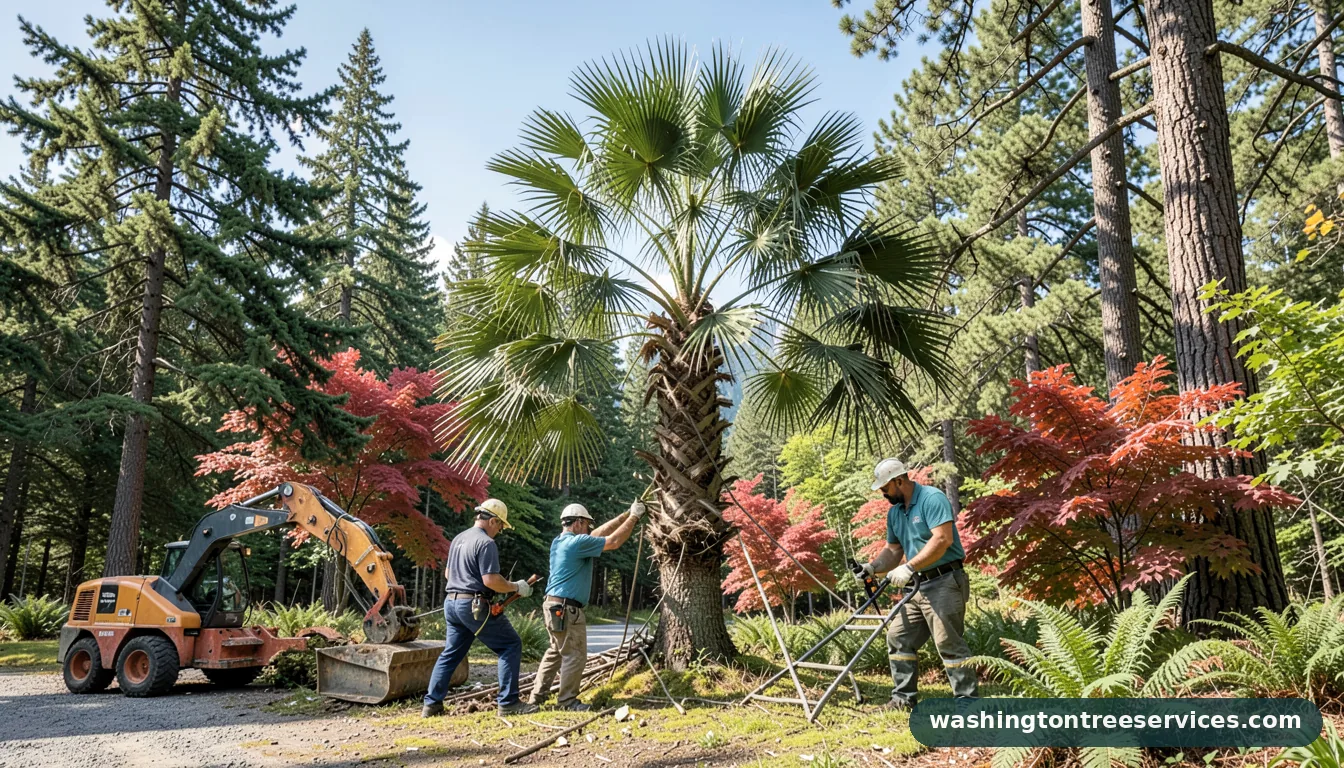 windmill palm tree pruning - completed tree work by Washington Tree Services