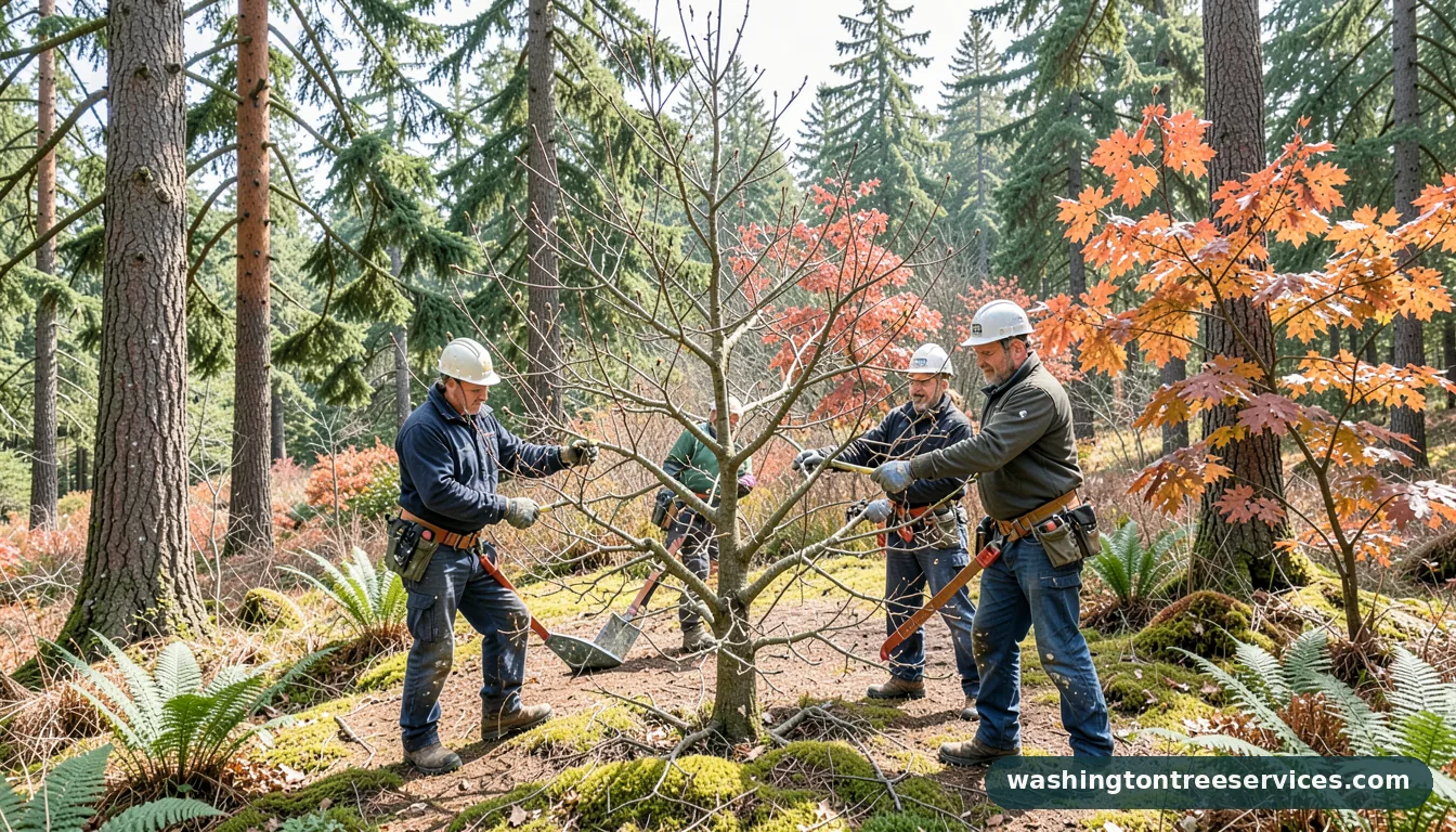 winter prune apple tree - tree service equipment and crew in Washington