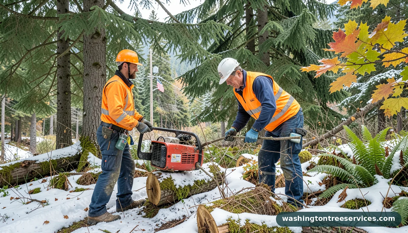 winter prune - tree service equipment and crew in Washington