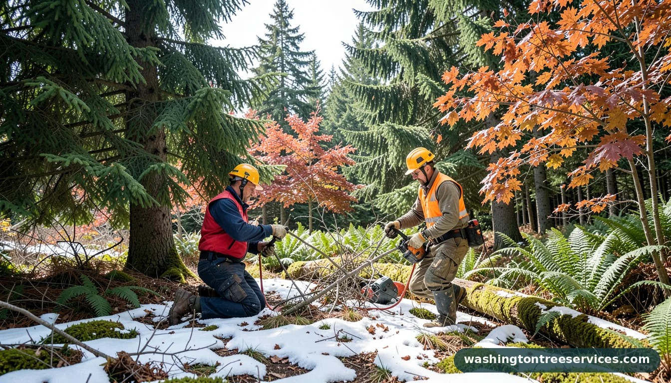 Certified arborists handling winter pruning in Washington winter pruning - certified arborists at work in Washington
