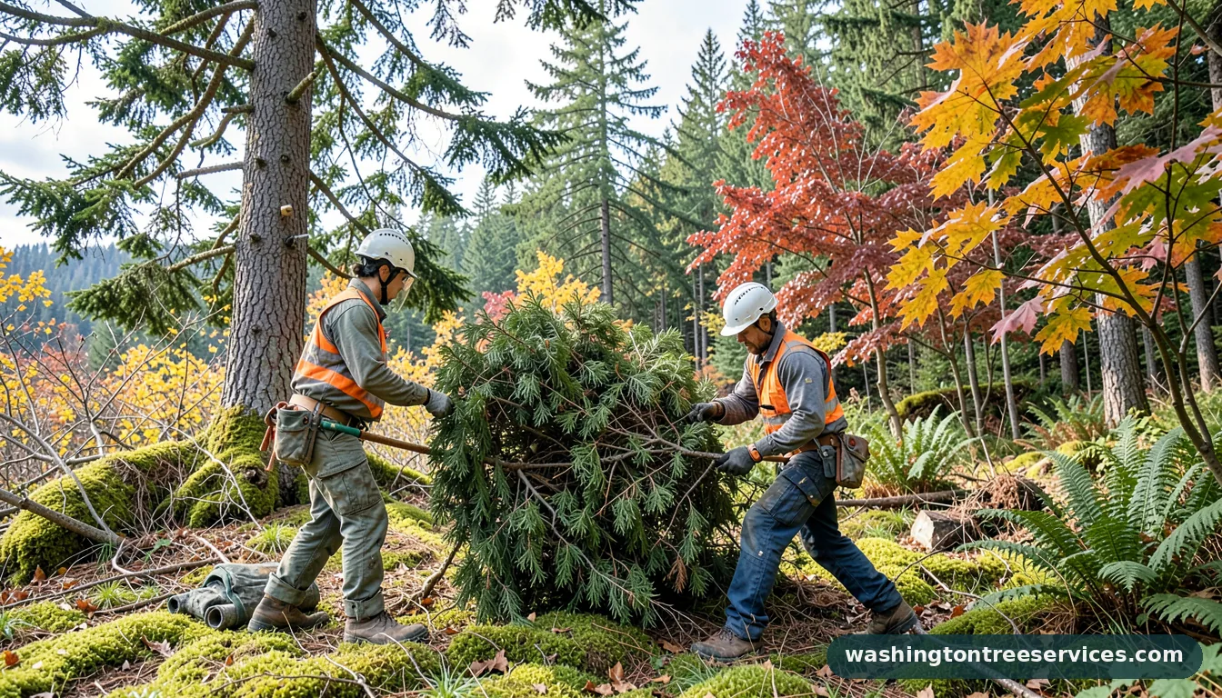yew pruning - tree service equipment and crew in Washington