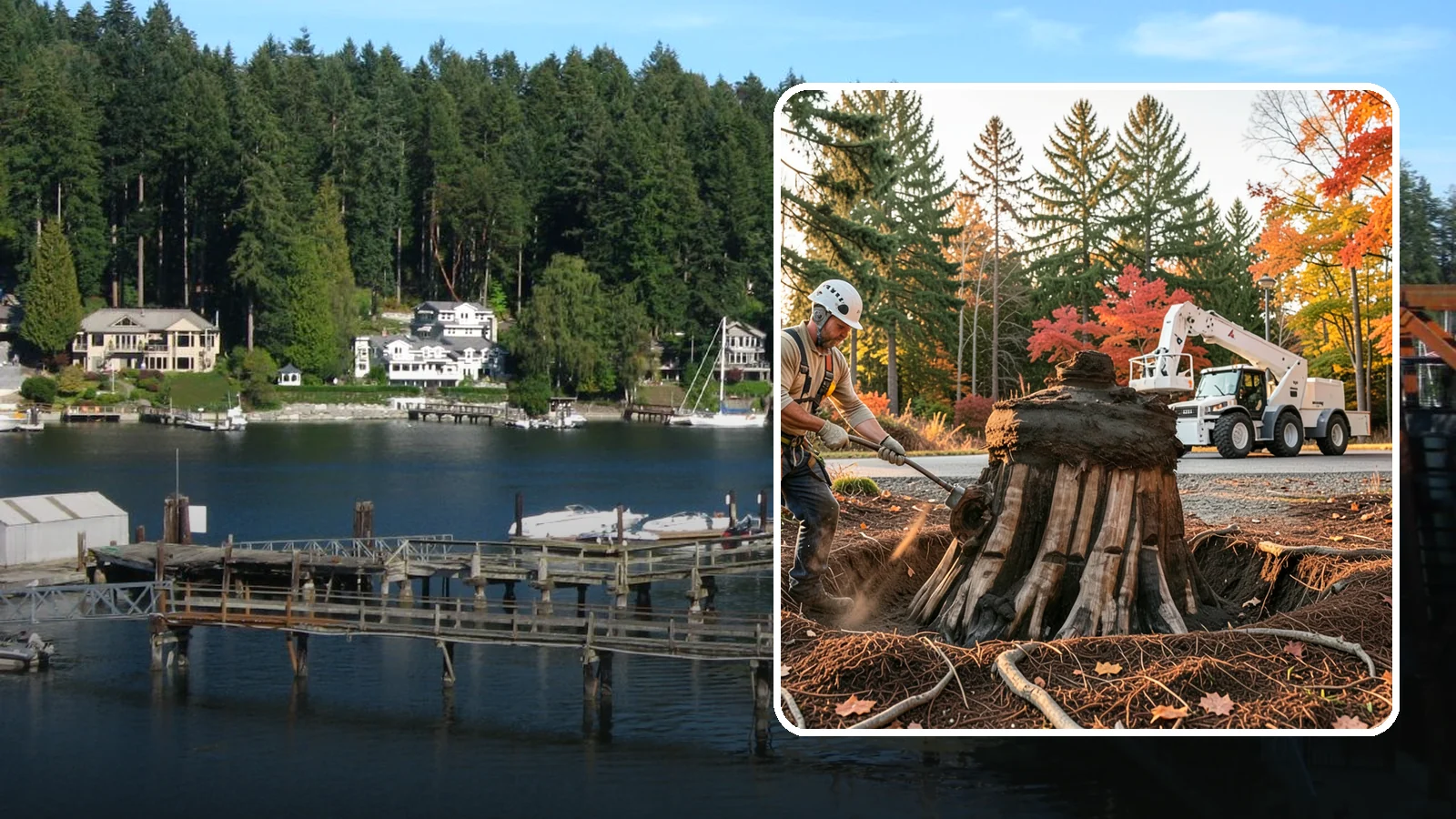 Backfill after stump grinding in Gig Harbor, Pierce County, WA - The filling and grading of the void left after grinding.