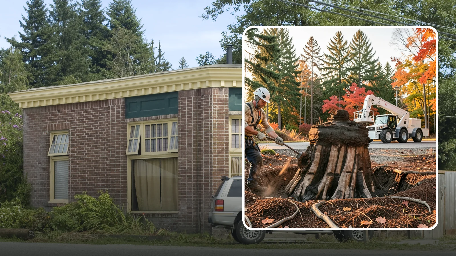 Backfill after stump grinding in Hamilton, Skagit County, WA - The filling and grading of the void left after grinding.