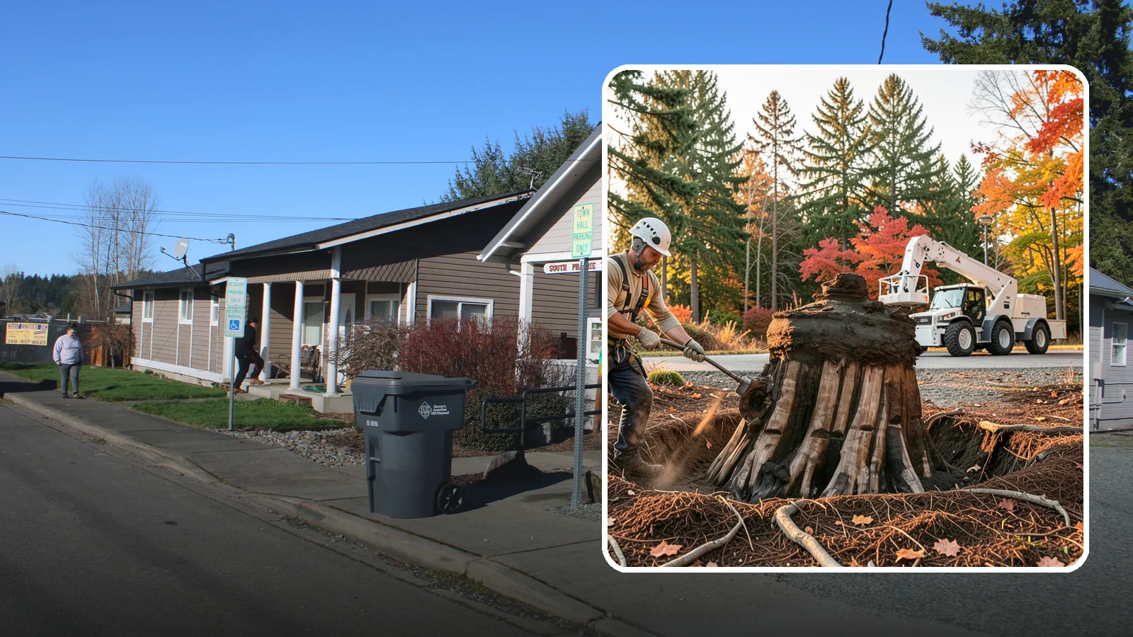Backfill after stump grinding in South Prairie, Pierce County, WA - The filling and grading of the void left after grinding.