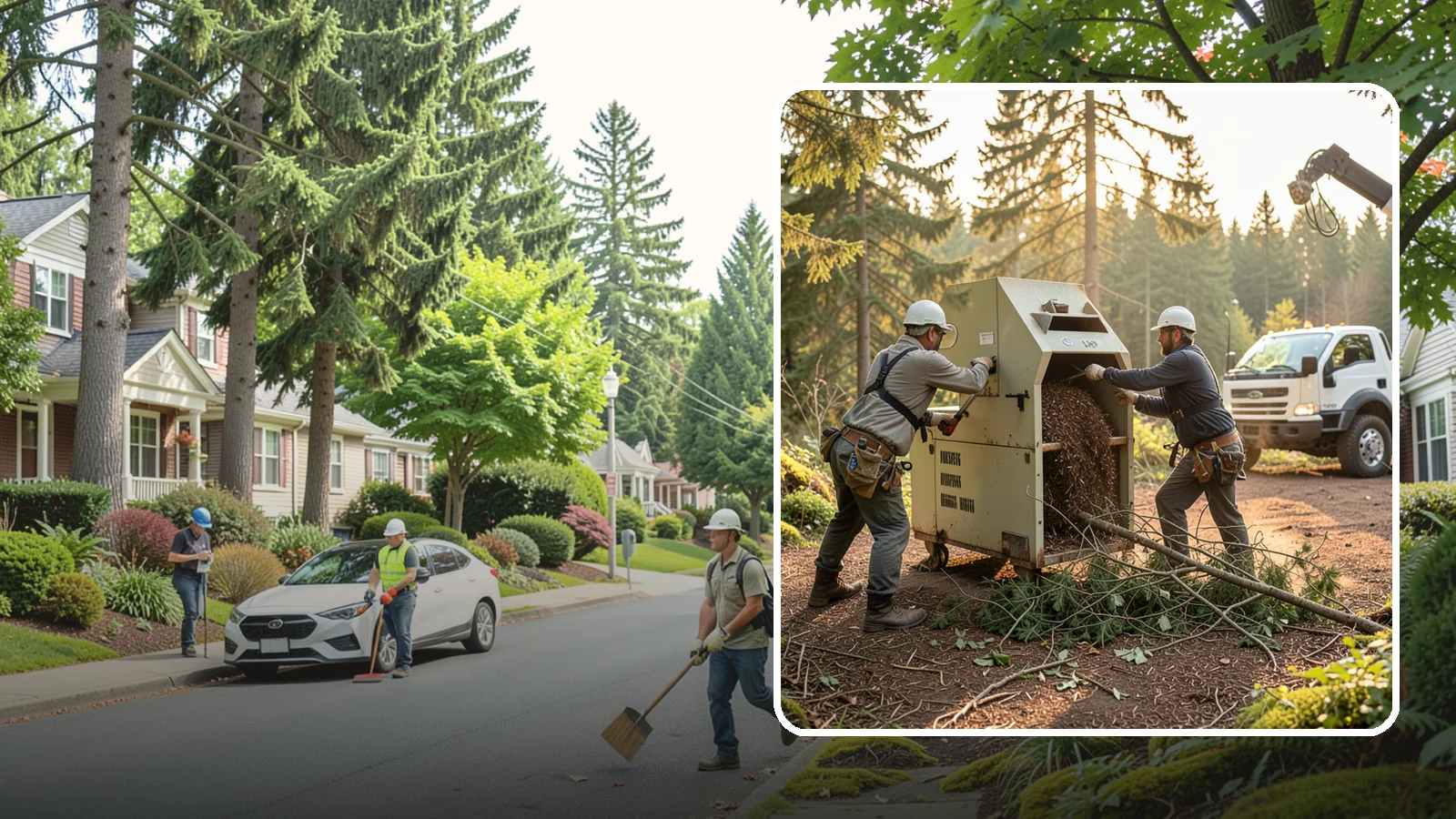 Brush Chipping in Beaux Arts Village, King County, WA - The on-site chipping of brush and small branches into wood chips.