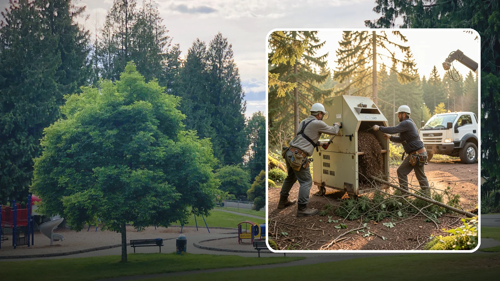 Brush Chipping in Bonney Lake, Pierce County, WA - The on-site chipping of brush and small branches into wood chips.