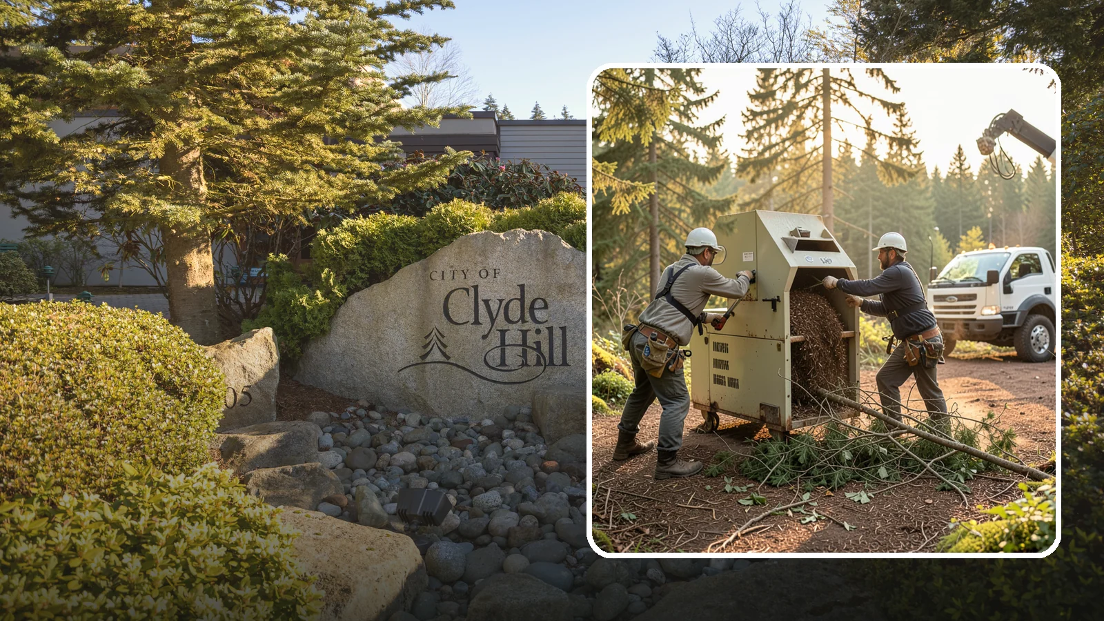 Brush Chipping in Clyde Hill, King County, WA - The on-site chipping of brush and small branches into wood chips.