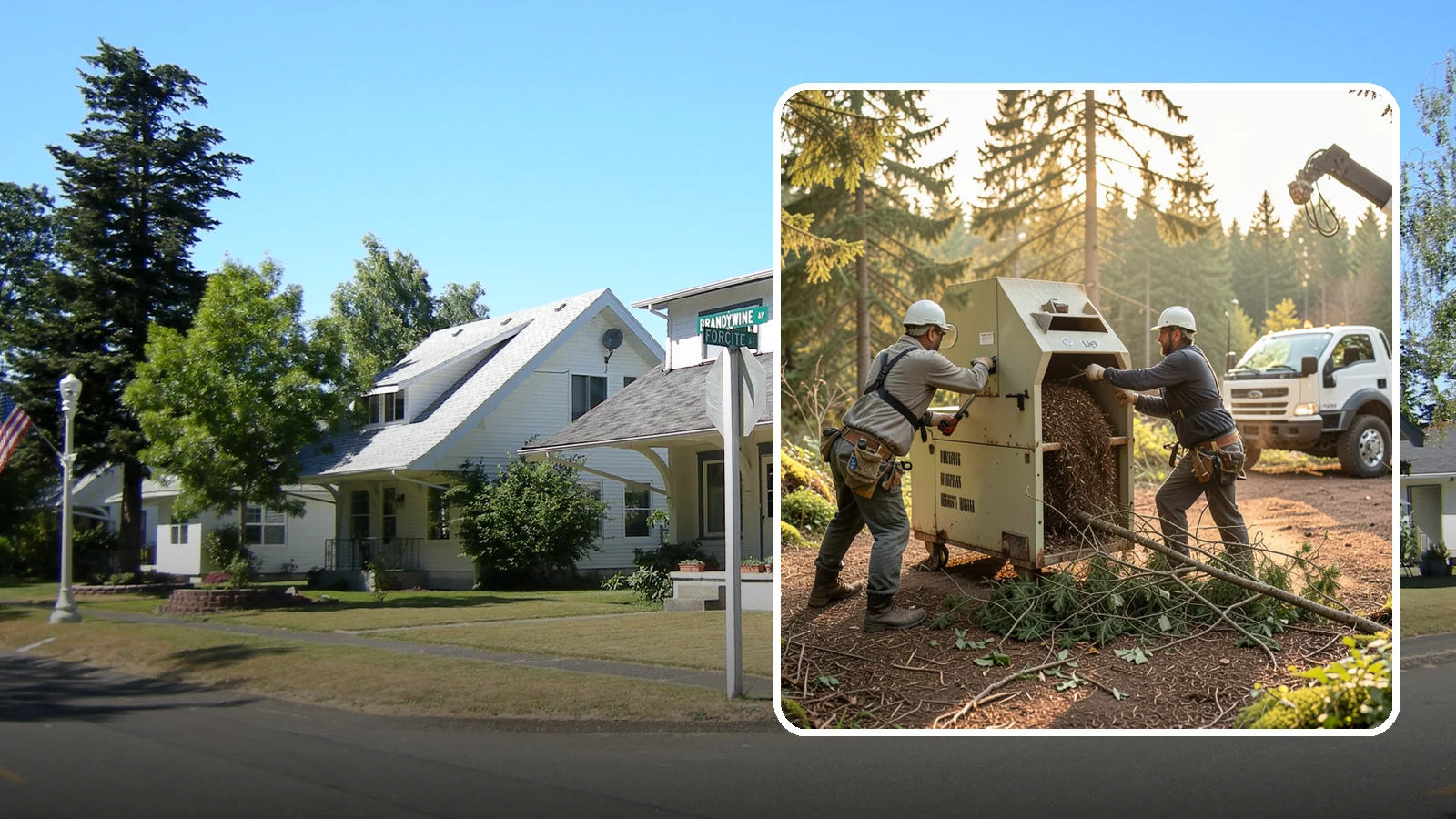 Brush Chipping in DuPont, Pierce County, WA - The on-site chipping of brush and small branches into wood chips.