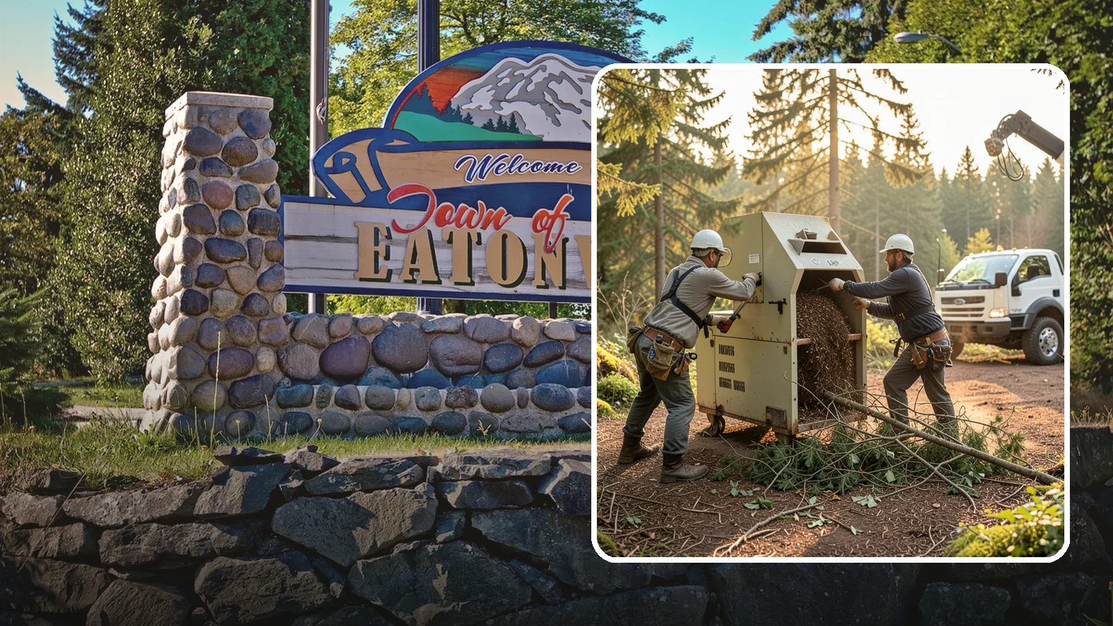 Brush Chipping in Eatonville, Pierce County, WA - The on-site chipping of brush and small branches into wood chips.