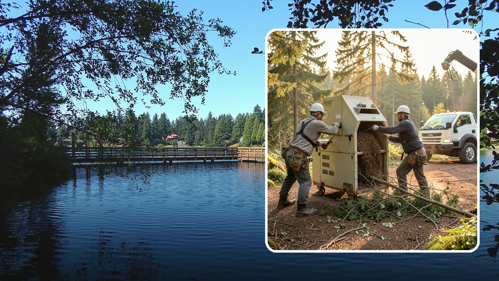 Brush Chipping in Federal Way, King County, WA - The on-site chipping of brush and small branches into wood chips.