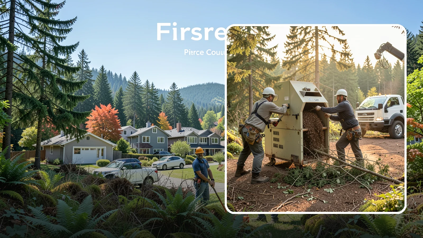 Brush Chipping in Fircrest, Pierce County, WA - The on-site chipping of brush and small branches into wood chips.