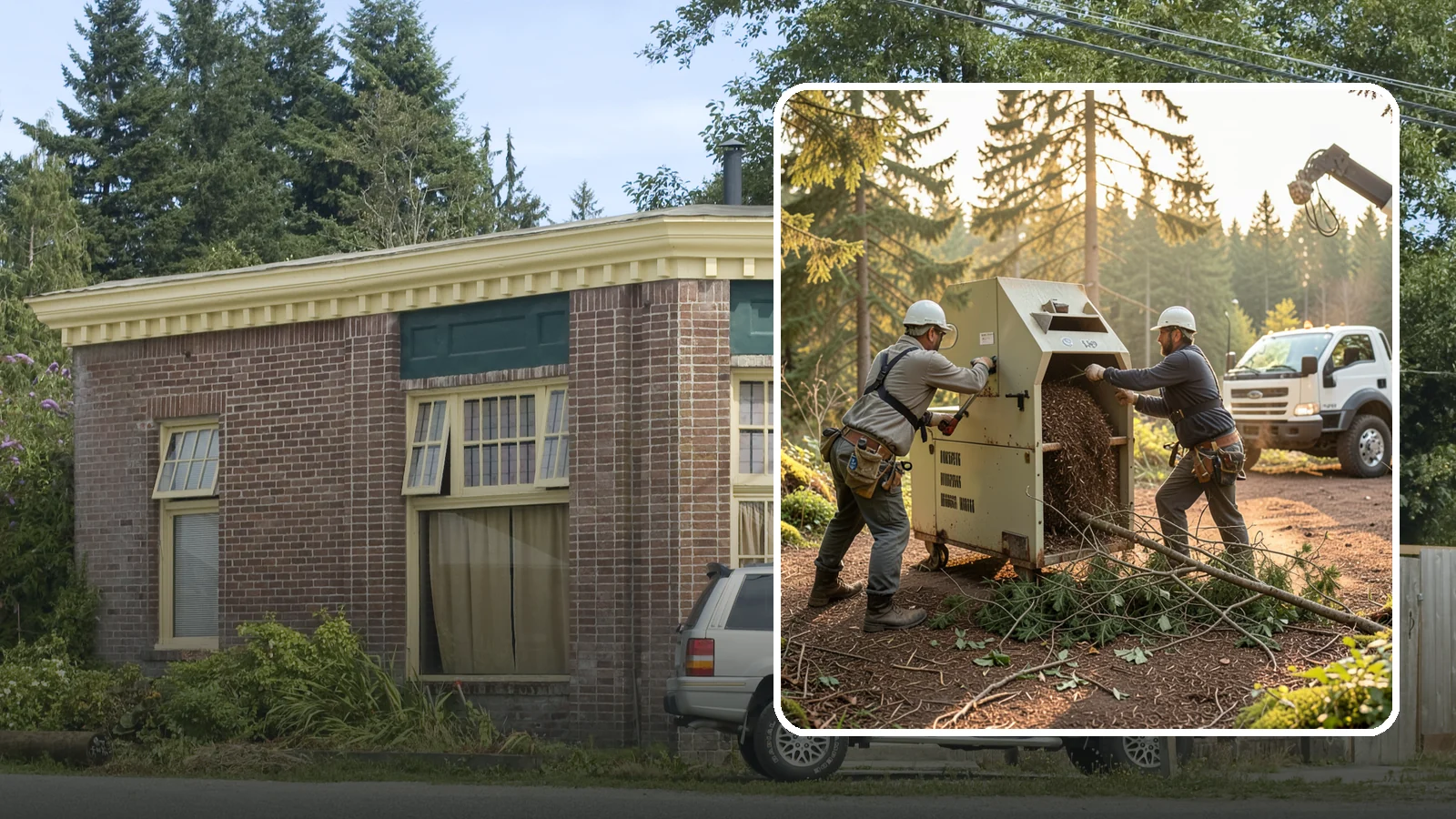 Brush Chipping in Hamilton, Skagit County, WA - The on-site chipping of brush and small branches into wood chips.