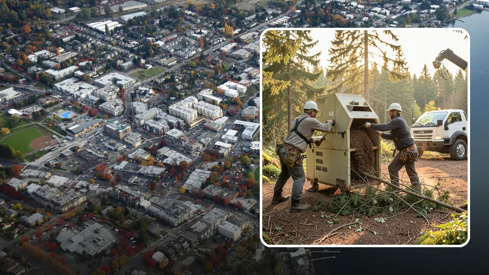 Brush Chipping in Kirkland, King County, WA - The on-site chipping of brush and small branches into wood chips.