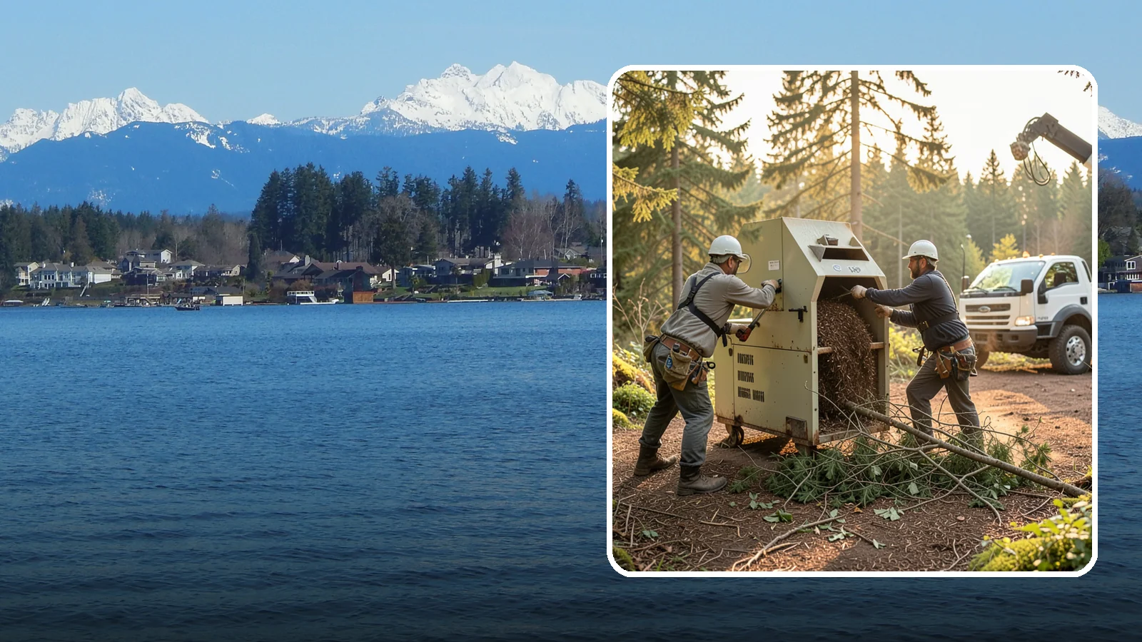 Brush Chipping in Lake Stevens, Snohomish County, WA - The on-site chipping of brush and small branches into wood chips.