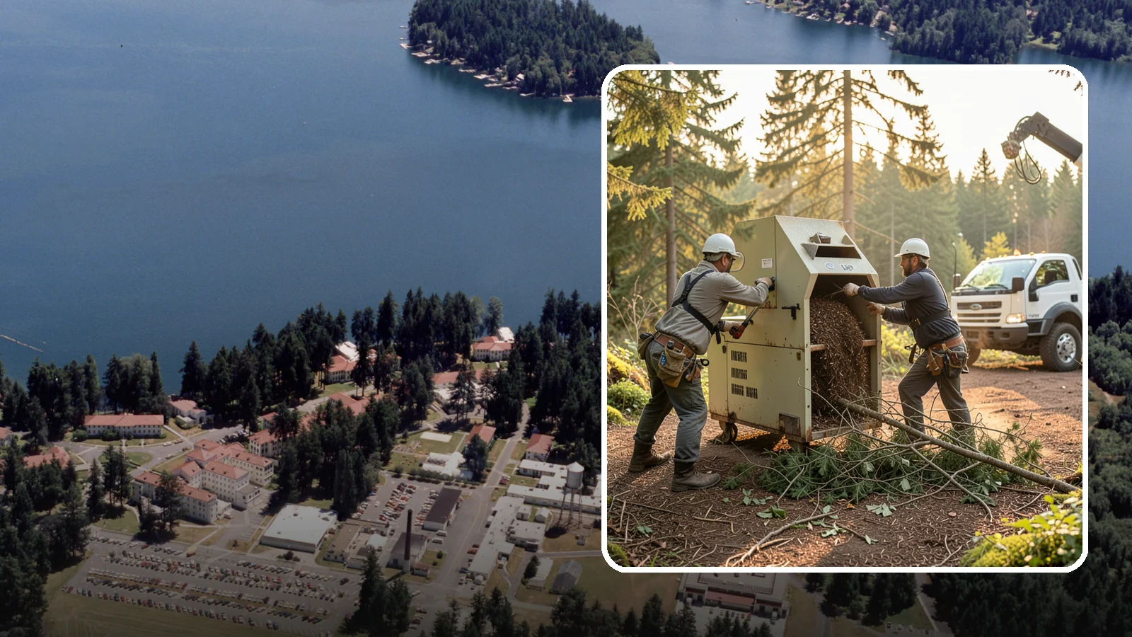 Brush Chipping in Lakewood, Pierce County, WA - The on-site chipping of brush and small branches into wood chips.