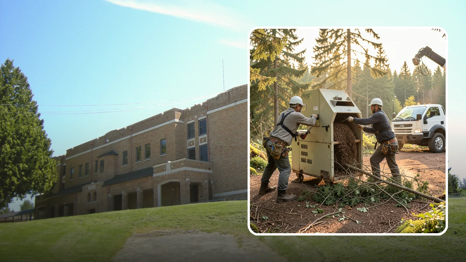 Brush Chipping in Maple Valley, King County, WA - The on-site chipping of brush and small branches into wood chips.