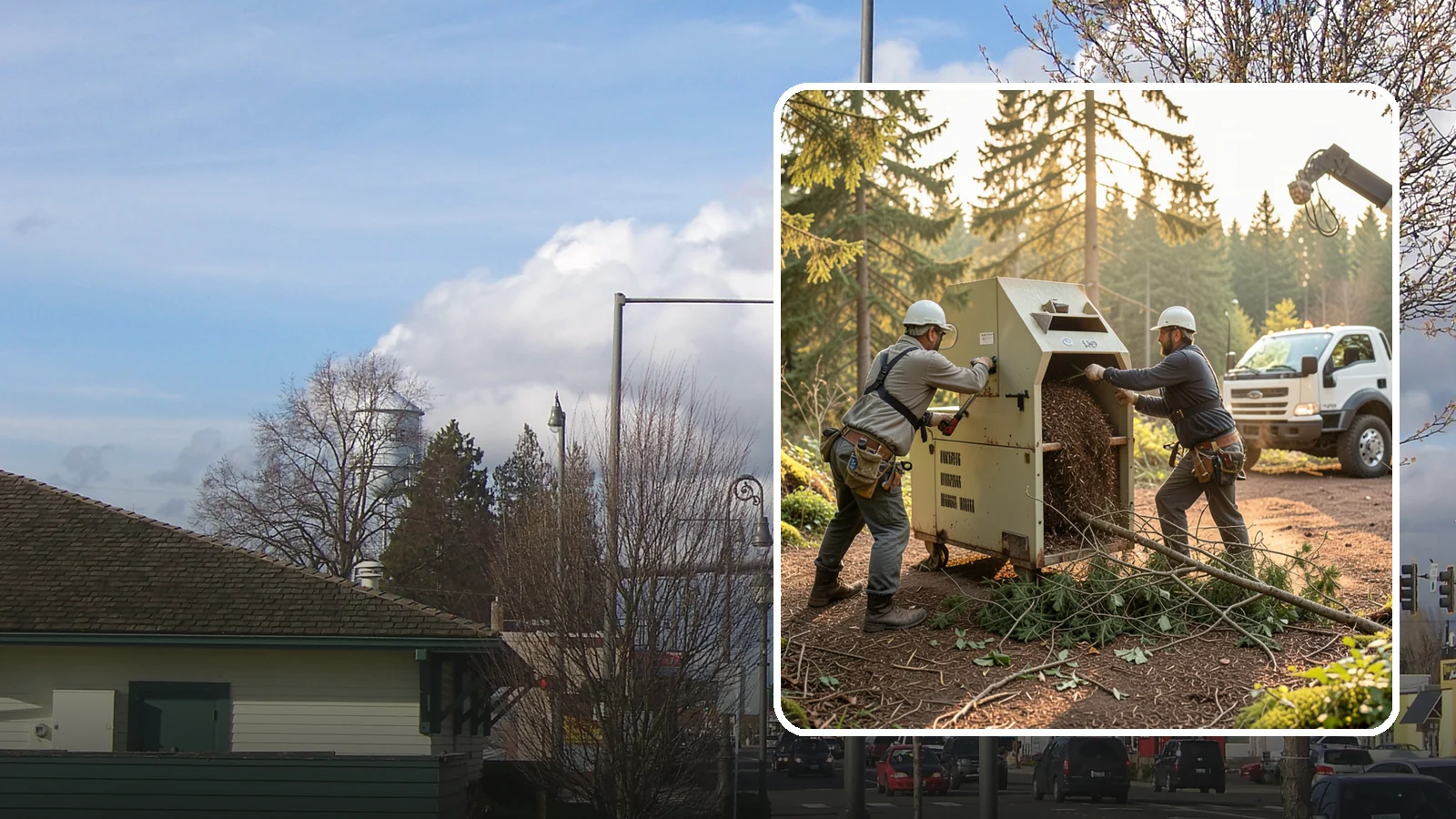 Brush Chipping in Marysville, Snohomish County, WA - The on-site chipping of brush and small branches into wood chips.