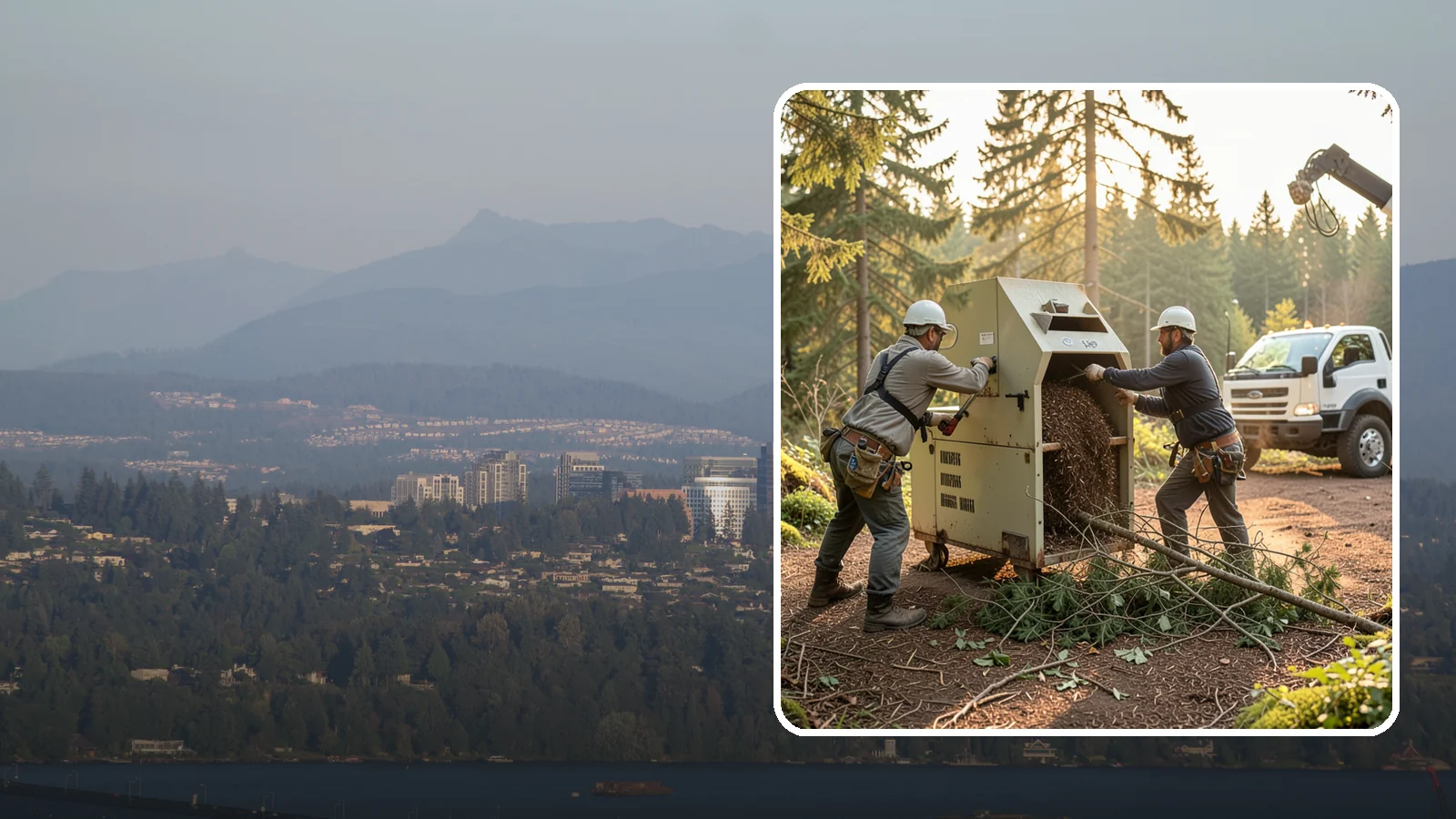 Brush Chipping in Medina, King County, WA - The on-site chipping of brush and small branches into wood chips.