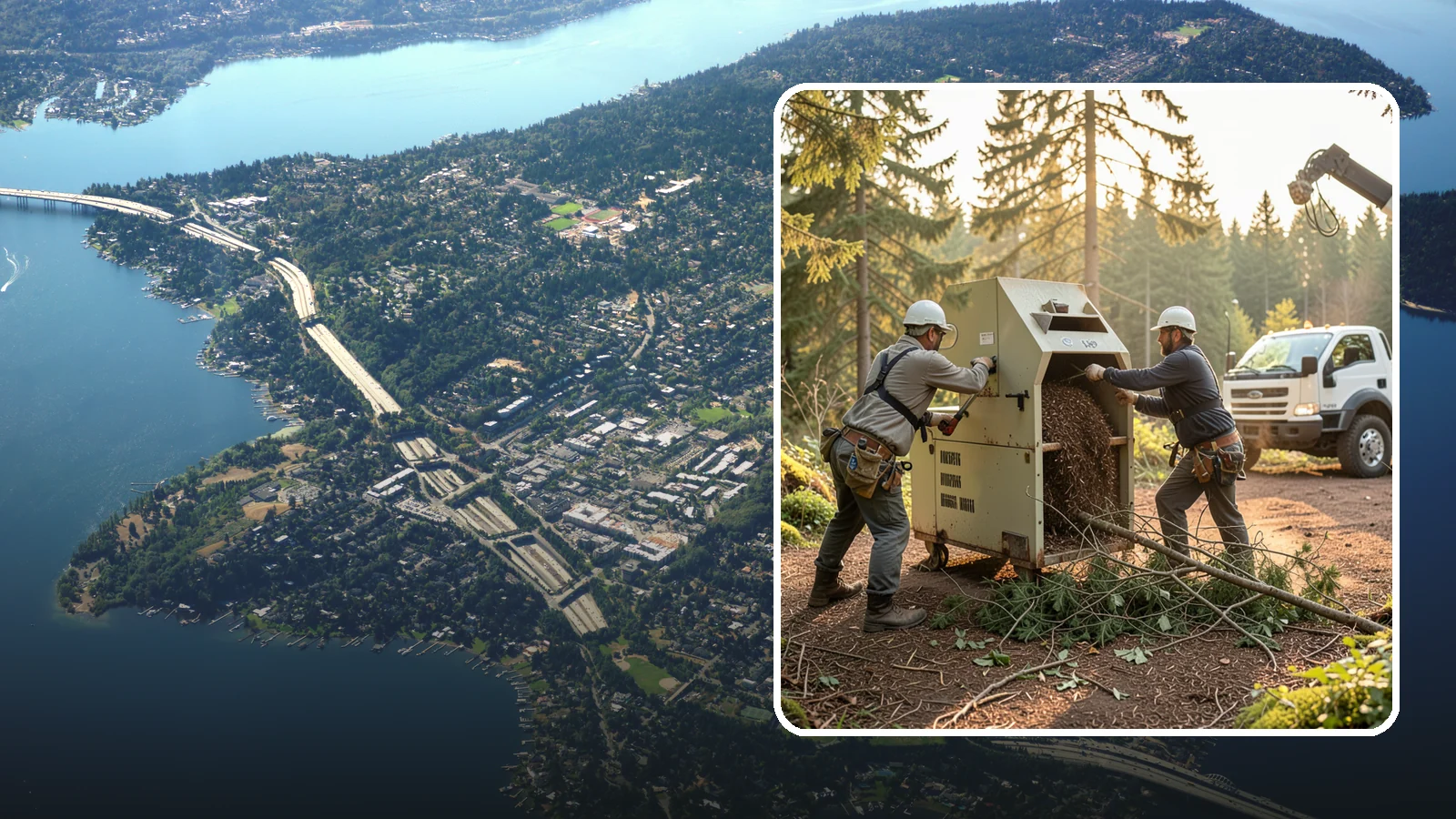 Brush Chipping in Mercer Island, King County, WA - The on-site chipping of brush and small branches into wood chips.