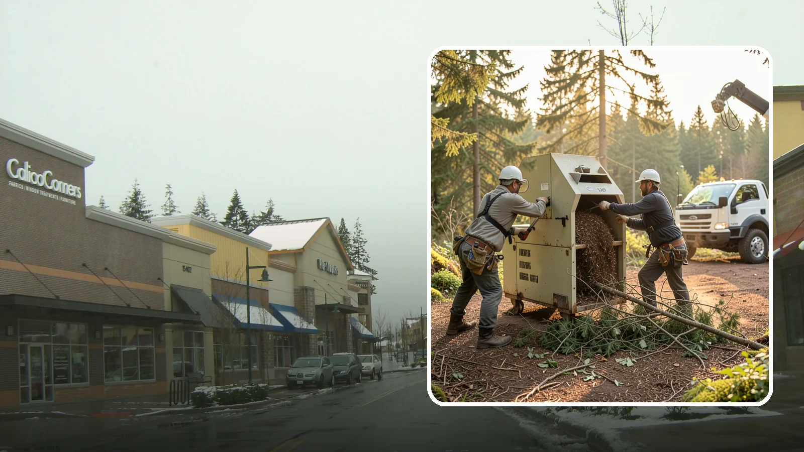 Brush Chipping in Mill Creek, Snohomish County, WA - The on-site chipping of brush and small branches into wood chips.