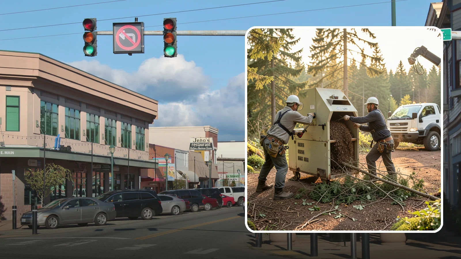 Brush Chipping in Monroe, Snohomish County, WA - The on-site chipping of brush and small branches into wood chips.