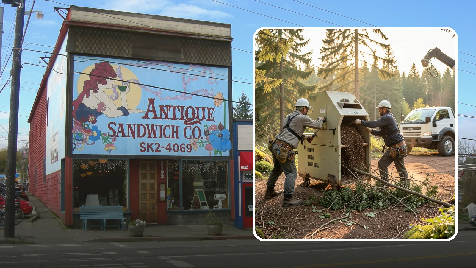 Brush Chipping in Ruston, Pierce County, WA - The on-site chipping of brush and small branches into wood chips.