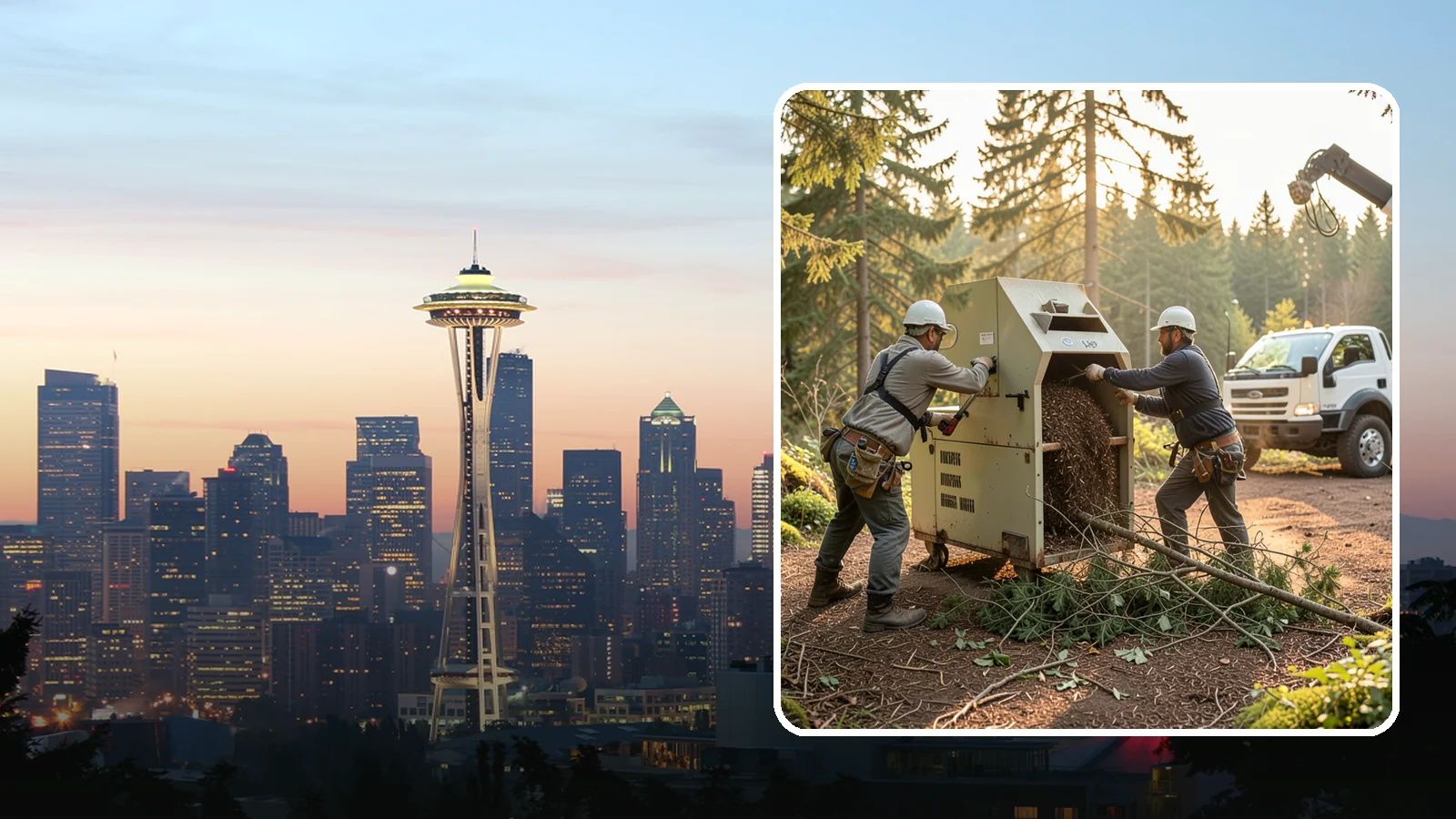 Brush Chipping in Seattle, King County, WA - The on-site chipping of brush and small branches into wood chips.