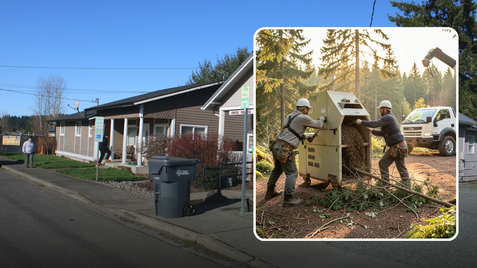 Brush Chipping in South Prairie, Pierce County, WA - The on-site chipping of brush and small branches into wood chips.