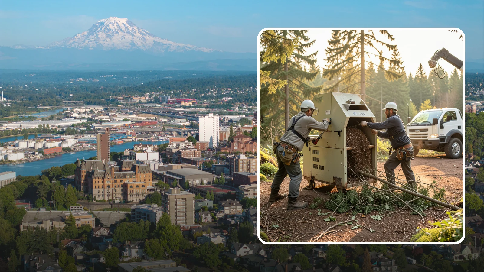 Brush Chipping in Tacoma, Pierce County, WA - The on-site chipping of brush and small branches into wood chips.