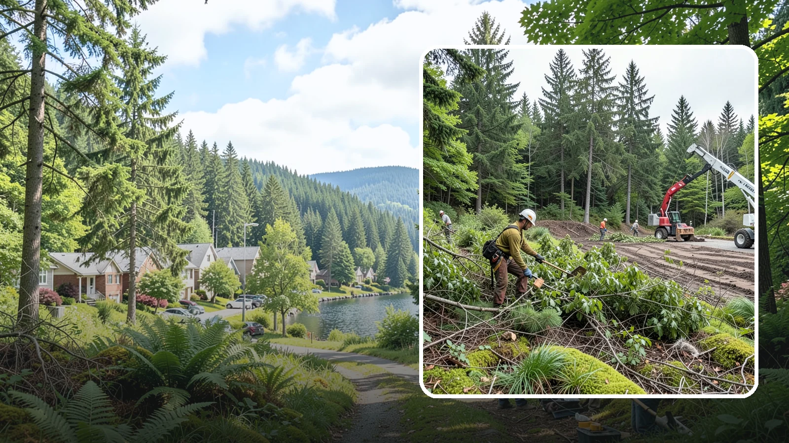 Brush clearing in Lake Forest Park, King County, WA - The removal of brush and light vegetation.
