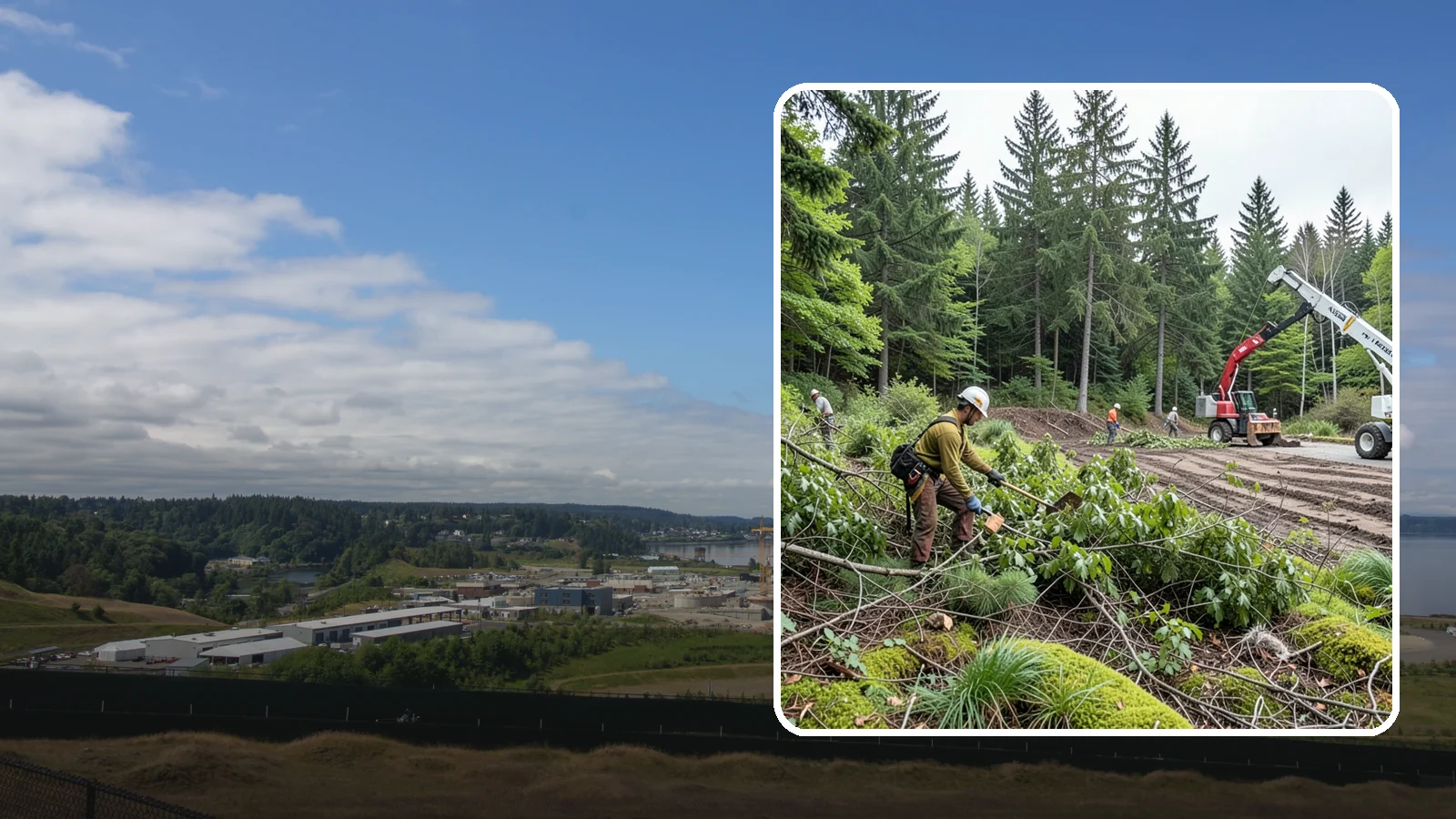 Brush clearing in University Place, Pierce County, WA - The removal of brush and light vegetation.