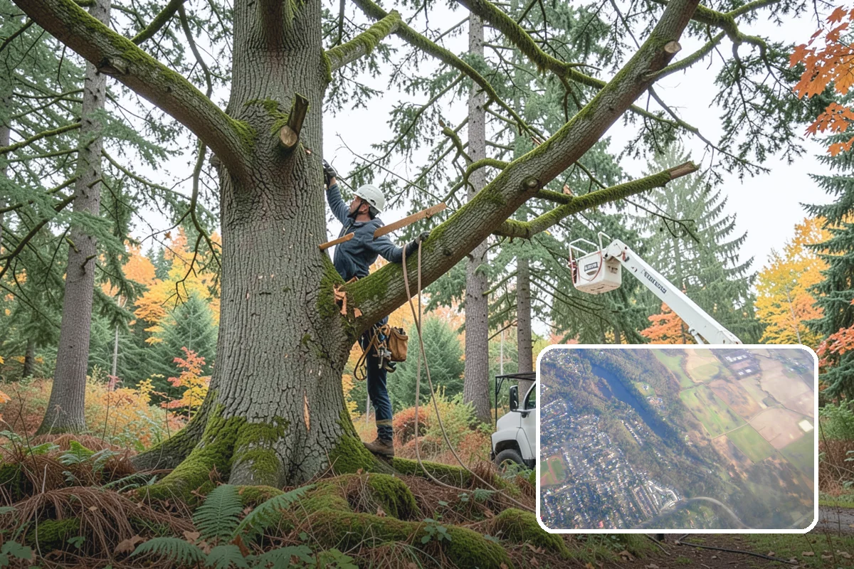 Building clearance pruning in Algona, King County, WA - Improves tree structure, health, and appearance