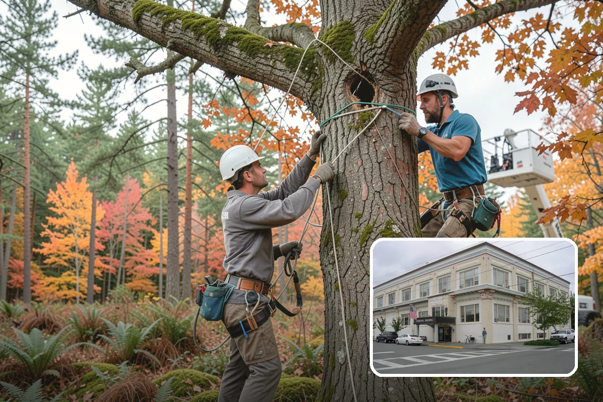Building clearance pruning in Anacortes, Skagit County, WA - Improves tree structure, health, and appearance