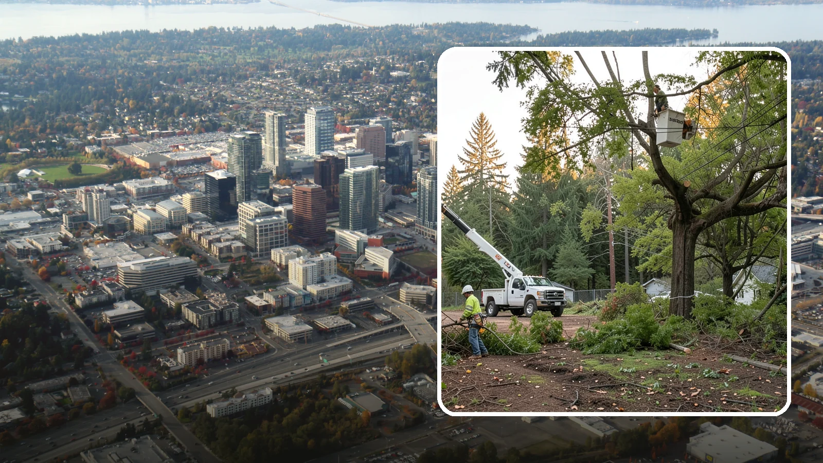 Building clearance pruning in Bellevue, King County, WA - The pruning of branches away from walls and structures.