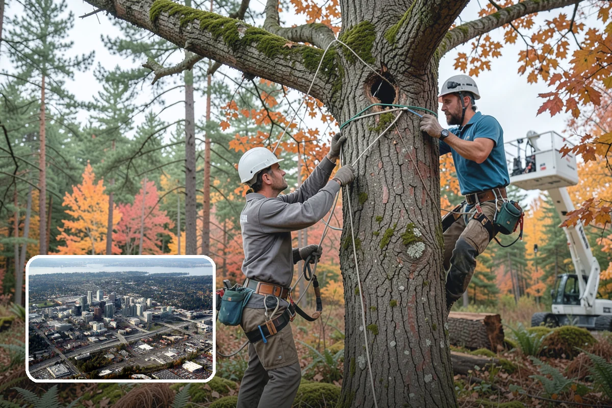 Building clearance pruning in Bellevue, King County, WA - Improves tree structure, health, and appearance