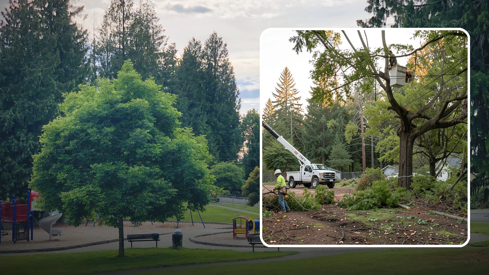 Building clearance pruning in Bonney Lake, Pierce County, WA - The pruning of branches away from walls and structures.