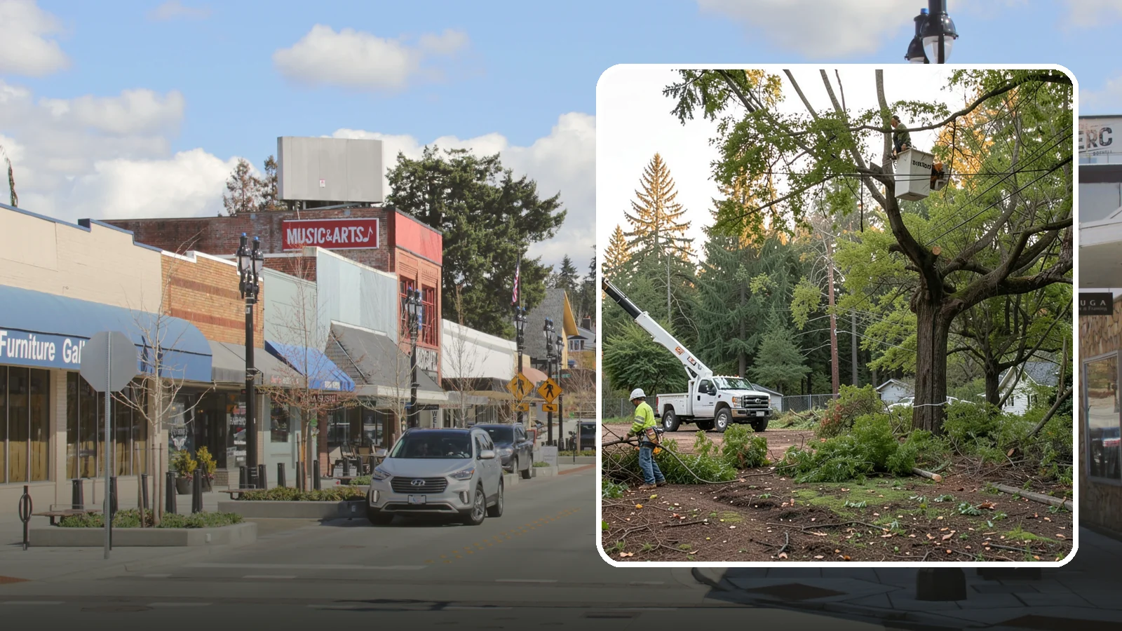 Building clearance pruning in Bothell, King County, WA - The pruning of branches away from walls and structures.
