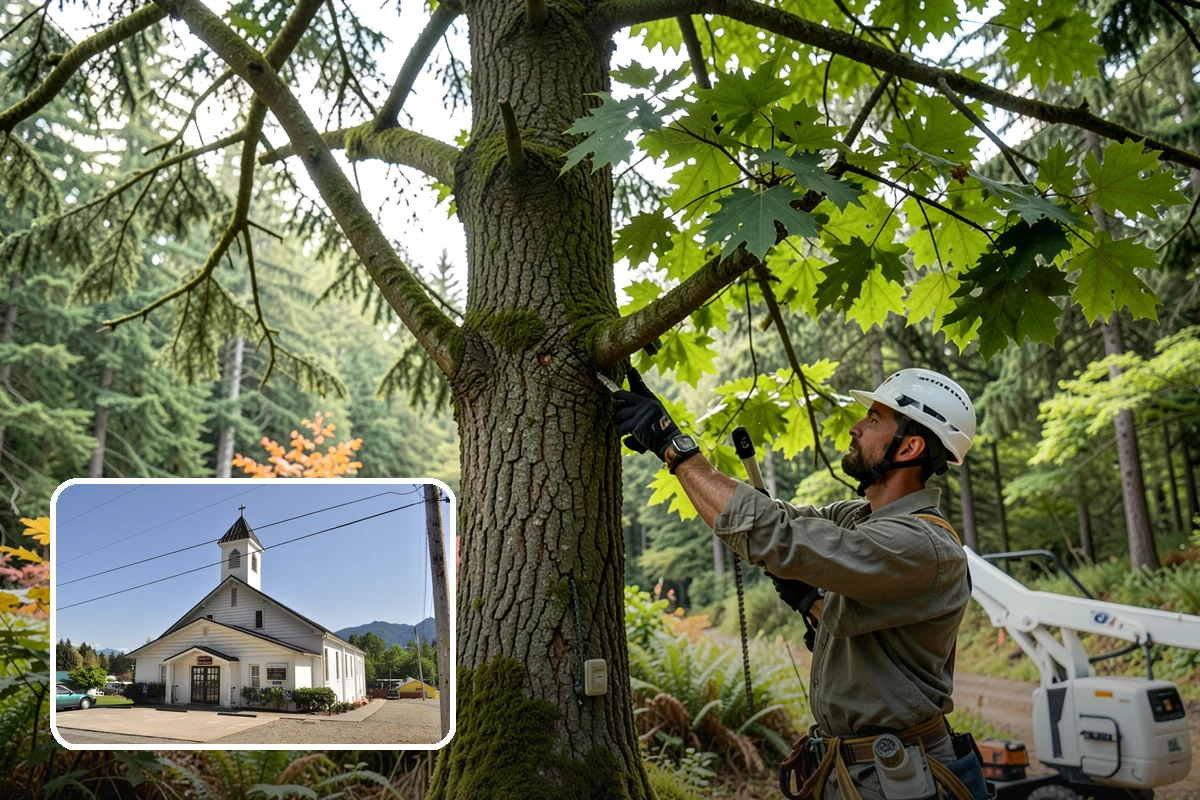 Building clearance pruning in Concrete, Skagit County, WA - Improves tree structure, health, and appearance