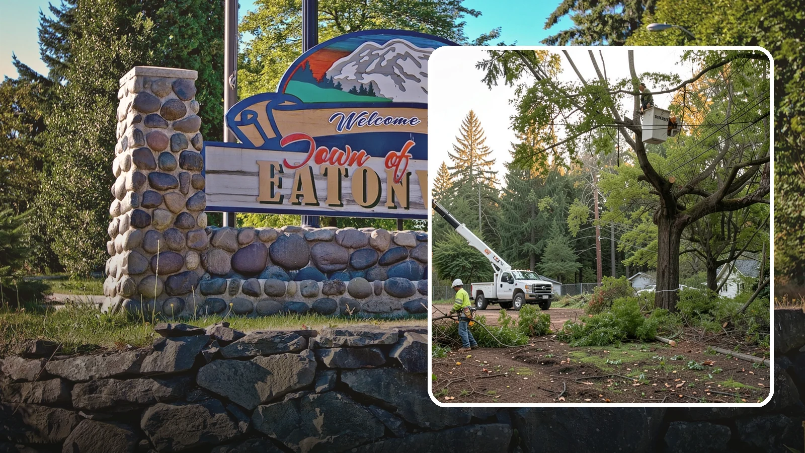 Building clearance pruning in Eatonville, Pierce County, WA - The pruning of branches away from walls and structures.