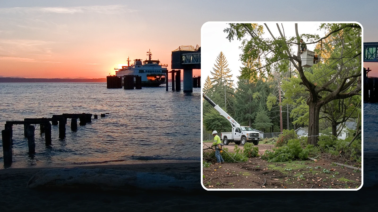Building clearance pruning in Edmonds, Snohomish County, WA - The pruning of branches away from walls and structures.