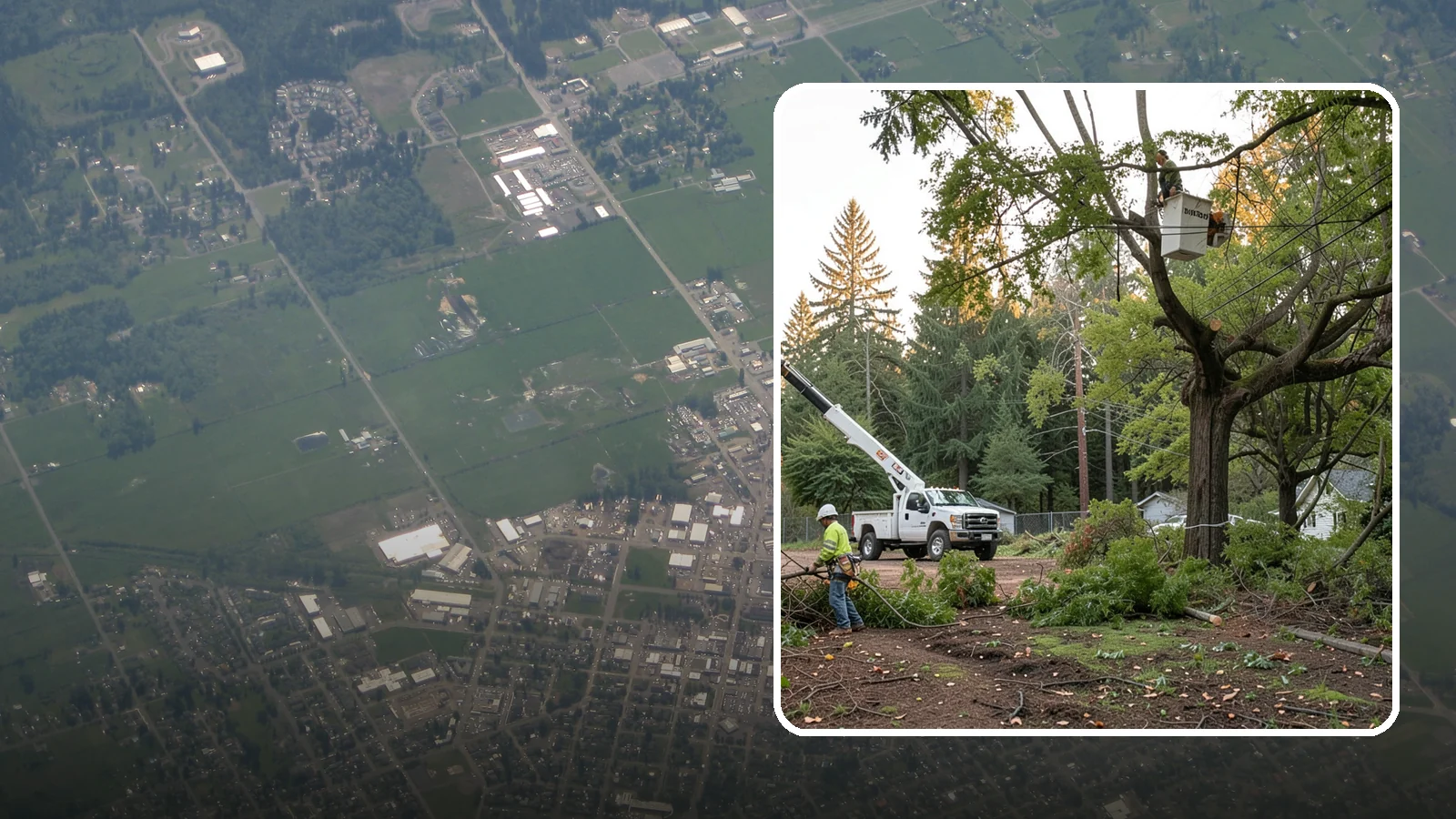 Building clearance pruning in Enumclaw, King County, WA - The pruning of branches away from walls and structures.